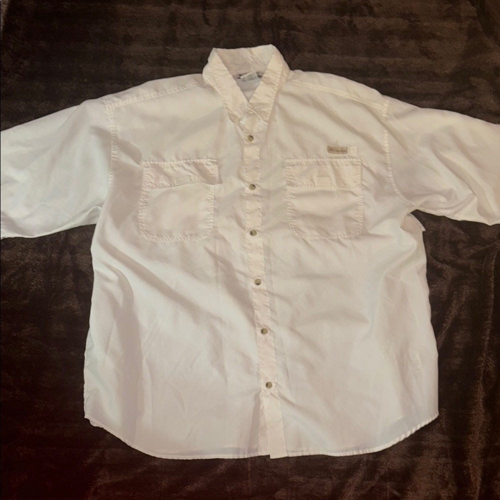 Columbia White Button Down Shirt Short Sleeve